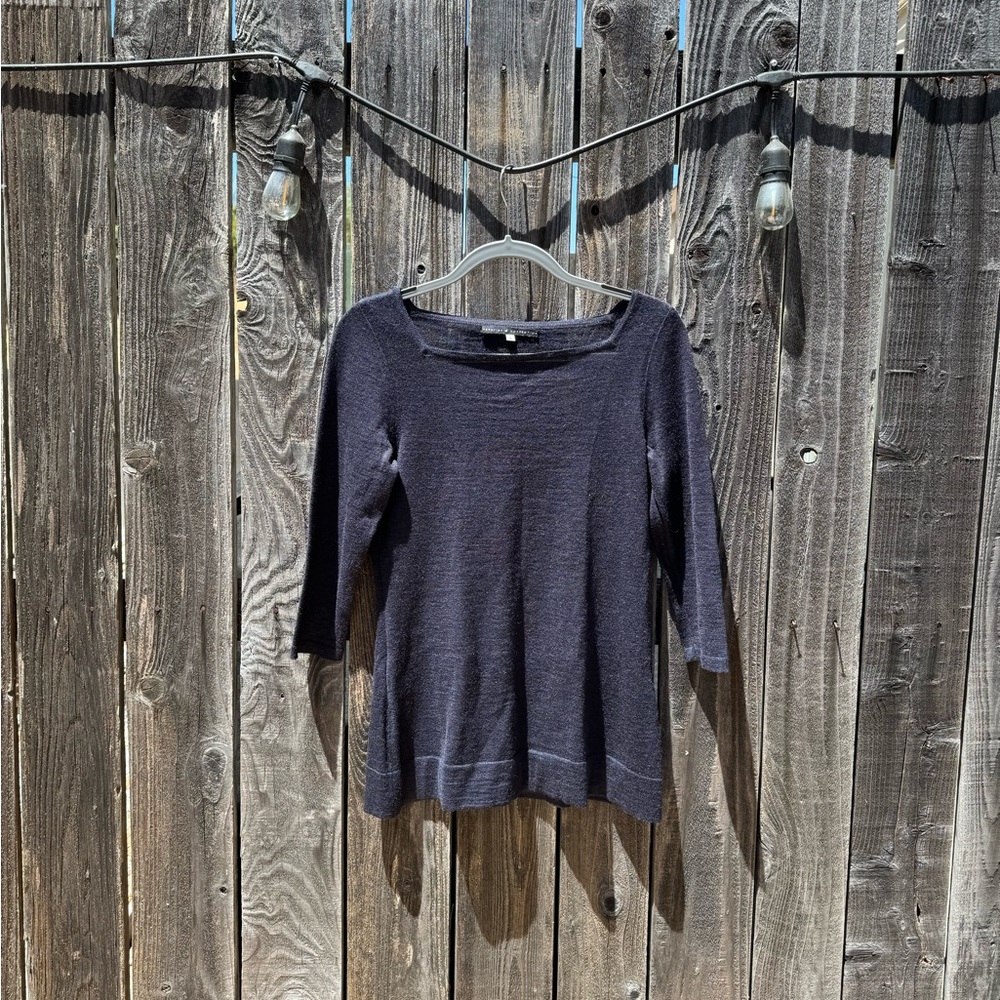 Peruvian Connection Navy Blue Alpaca and Wool Square Neck 3/4 Sleeve Sweater Sm